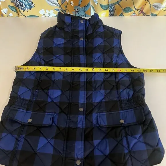 Talbots Ladies Down Blend Royal Blue /Black Size Medium Vest Preppy Fall Gingham - Picture 6 of 7